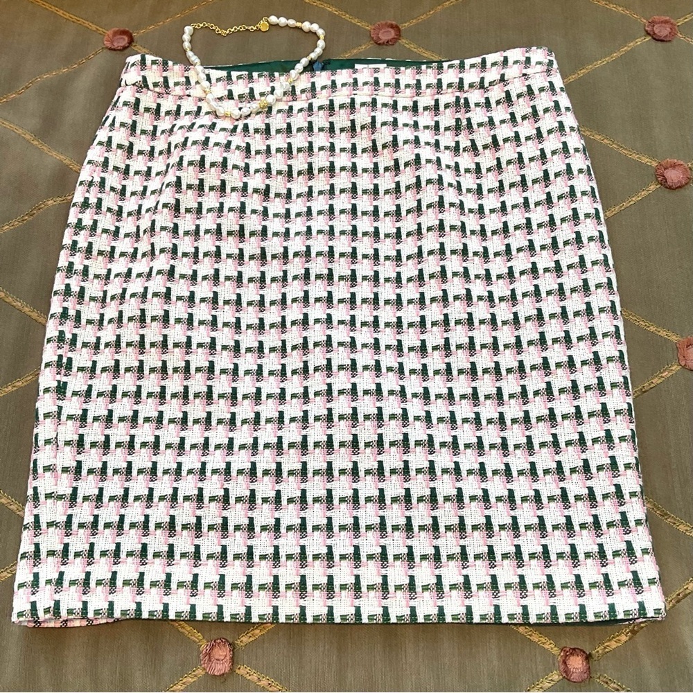 Boden Skirt Pencil Woven Plaid White Pink Petite (10P)